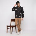 Men's Black Abstract Printed Collar Shirt, Black, small