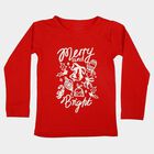 Girls Red Round Neck Regular Top, Red, small