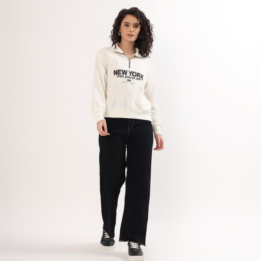 Women's Off-White High Neck Casual Sweatshirt, Off White, large image number null