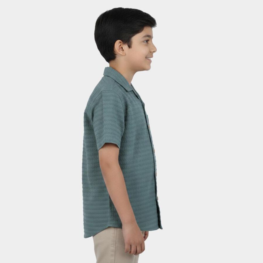 Boys Green Cotton Camp Collar Casual Shirt, Dark Green, large