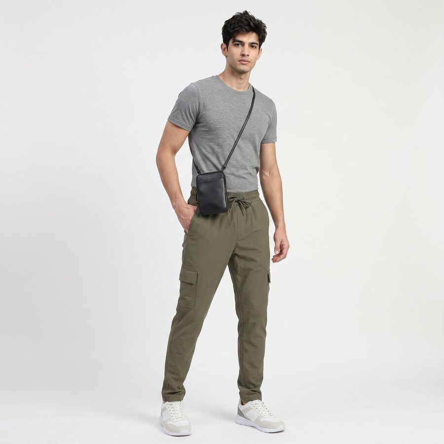 Men's Olive Green Slim Fit Cargo Jogger, ओलिव, large