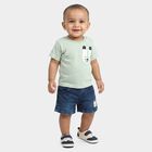 Infants' Mint Green 100% Cotton Round Neck Striped Baba Suit, Light Green, small