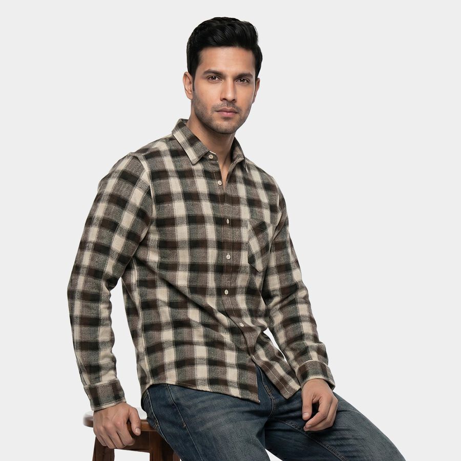 Men's Brown Cotton Casual Shirt, Brown, large