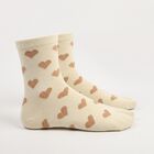 Women's Cream Regular Fit Heart Print Pack of 1 Socks, ऑफ व्हाइट, small