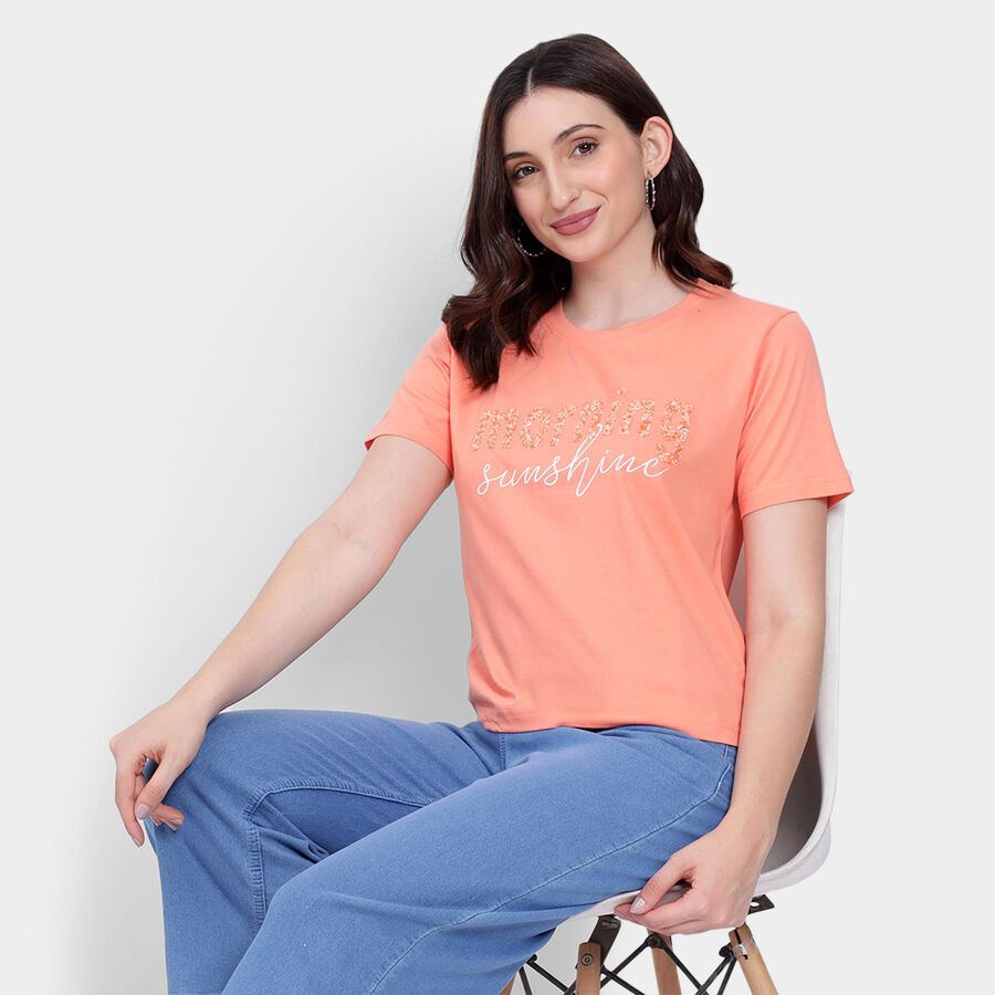 Ladies' 100% Cotton Round Neck T-Shirt , Orange, large image number null