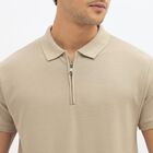 Men's Muted Beige Polo Neck Casual T-Shirt, Beige, small