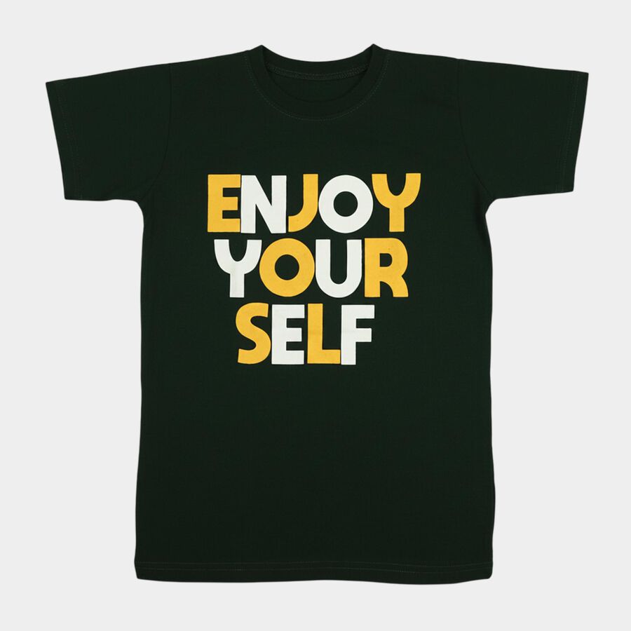 Boys Green Round Neck Casual Boys T-Shirt, गहरा हरा, large