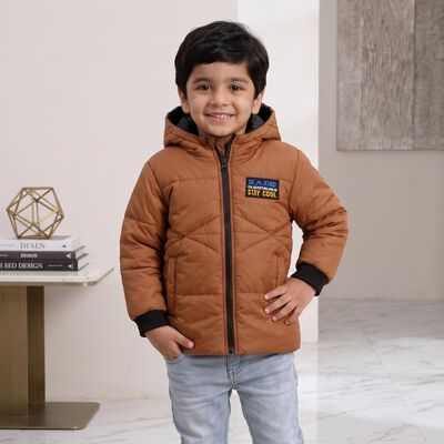 Boys Brown Hooded Puffer Jacket