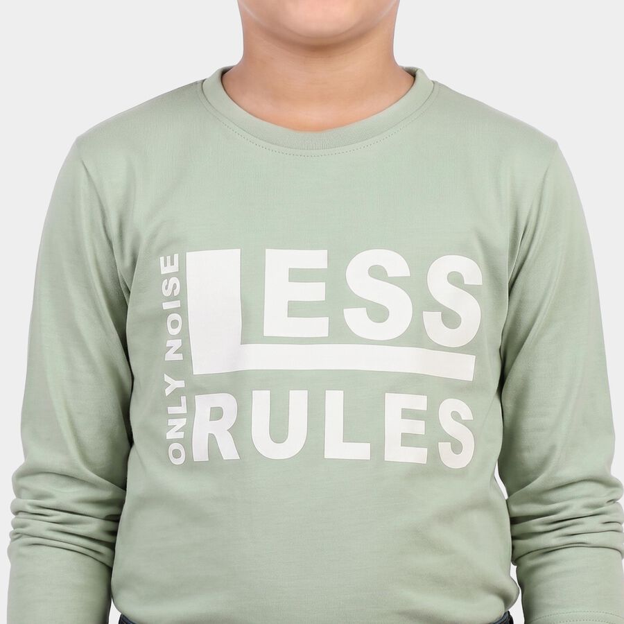 Boys' Sage Green Round Neck Regular Boys T-Shirt, Light Green, large