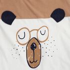 Infants' Beige Cotton Round Neck Bear Print Baba Suit, Beige, small