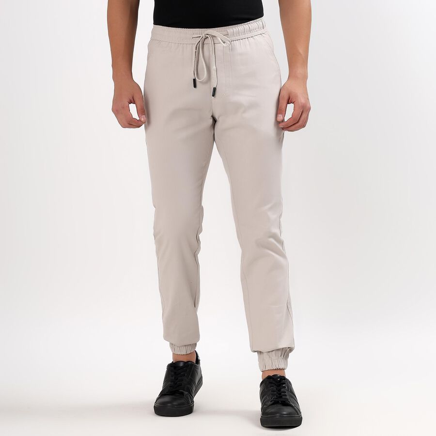 Men's 100% Cotton Slim Fit Casual Trousers , Silver, large image number null