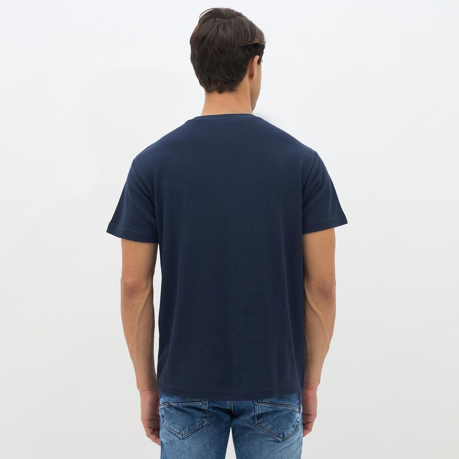 Men's Deep Midnight Navy Blue Cotton Round Neck Casual T-Shirt, Navy Blue, large image number null