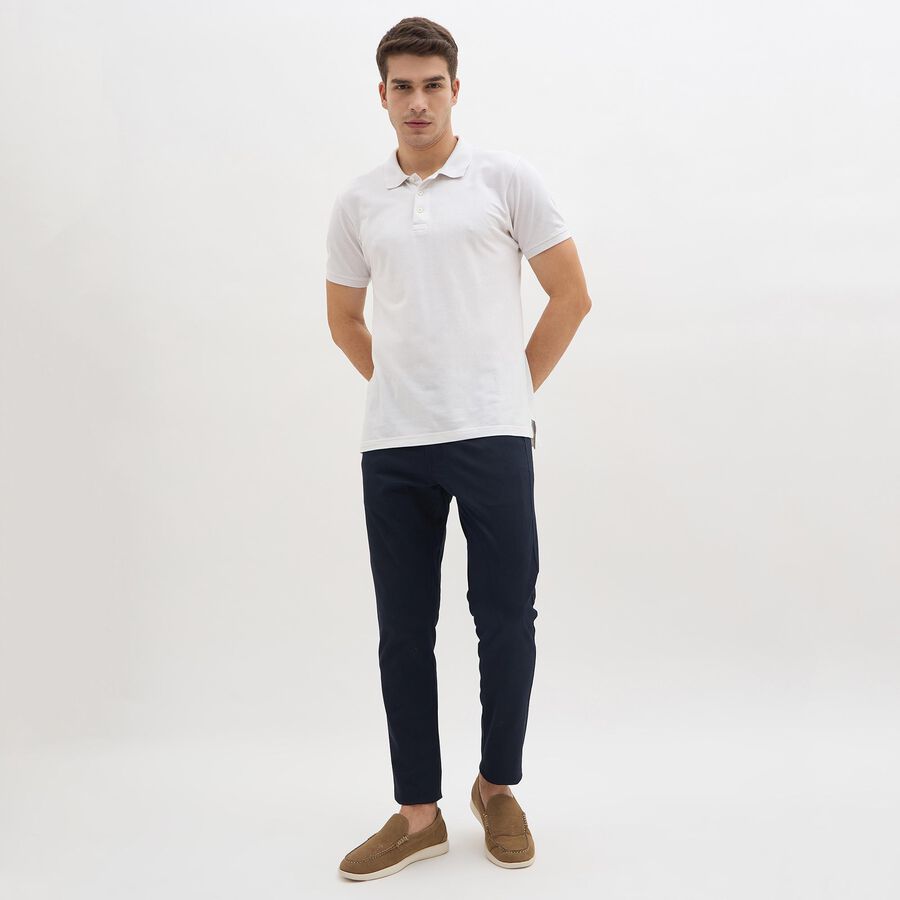 Men's Slim Fit Casual Trousers, नेवी ब्लू, large