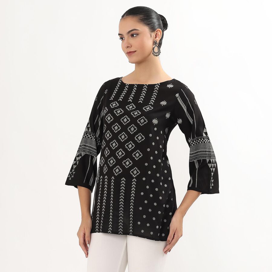 Women's Black Round Neck Printed Kurti, Black, large image number null