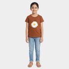 Girls Brown Cotton Blend T-Shirt, भूरा, small