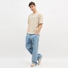 Men's Light Beige Round Neck Casual T-Shirt, Beige, small