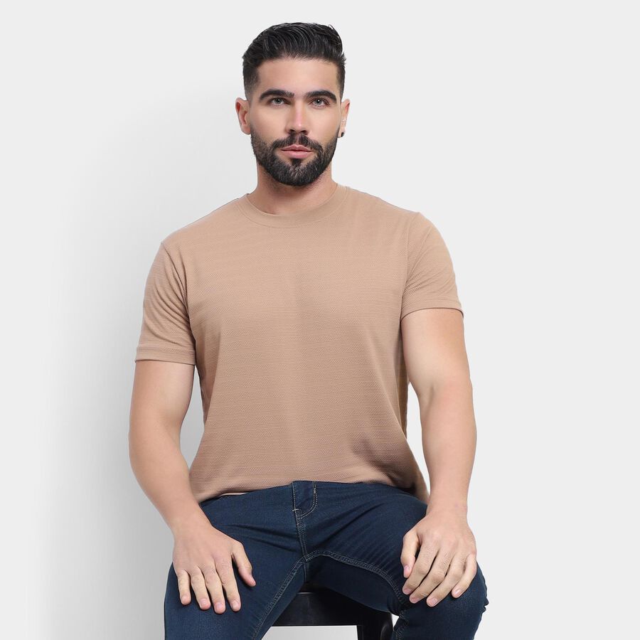Men's Round Neck Half Sleeves T-Shirt, Beige, large image number null
