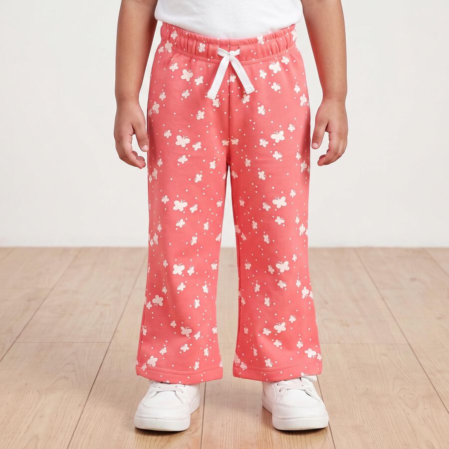 Girls' Coral Straight Fit Butterfly Printed Pyjama, मूँगा (कोरल), large