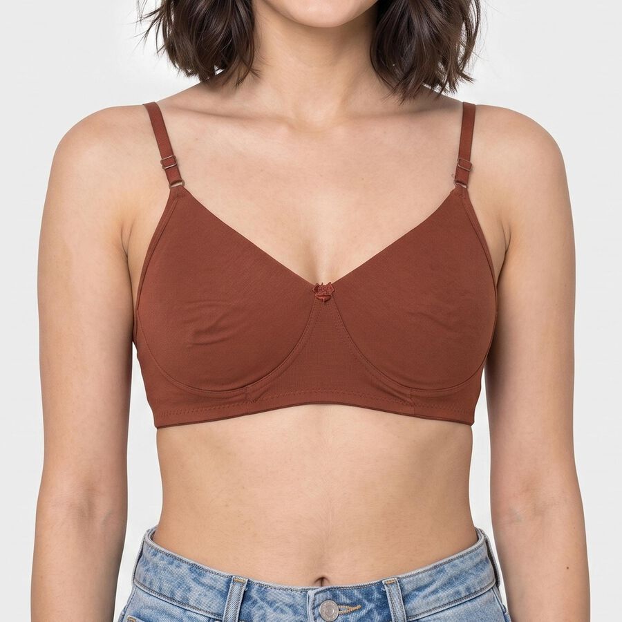 Women's Brown Cotton Blend Regular T-Shirt Bra, Brown, large