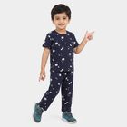 Boys Navy Blue Cotton Round Neck Graphic Printed Night Suit, नेवी ब्लू, small