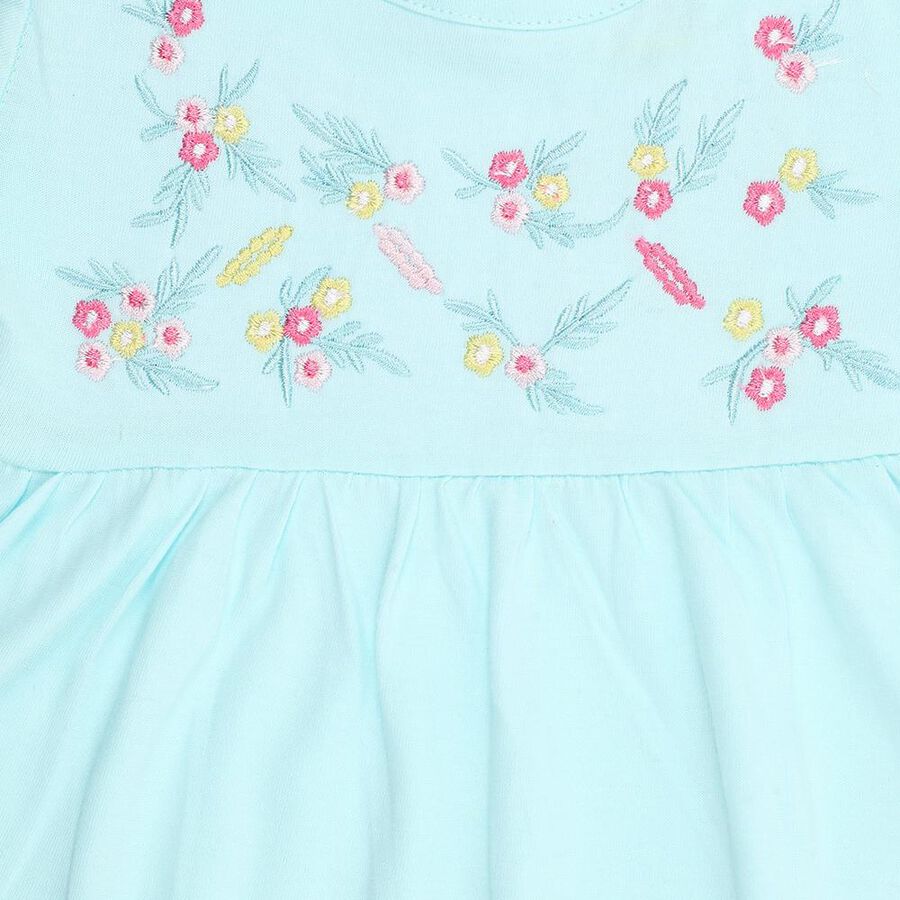 Infant Girl Pastel Blue Cotton Embroidered Top and Floral Shorts Set, Aqua, large