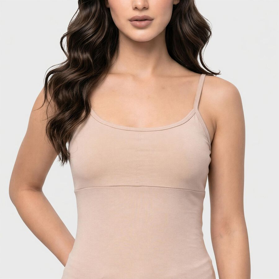 Women Brown Cotton Blend Scoop Neck Camisole Slips, Brown, large