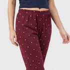 Women's Wine Straight Fit Heart Printed Lounge Pyjama, वाइन, small