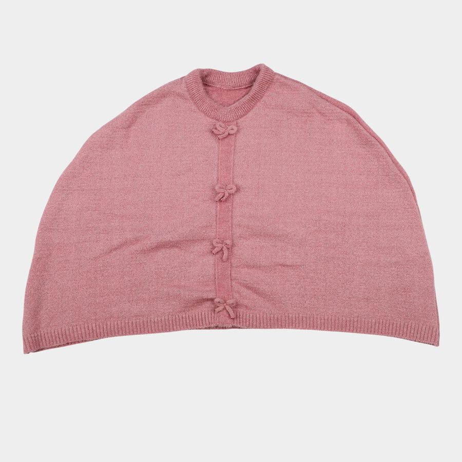 Girls' Pink Crew Neck Bow Accent Pullover, Pink, large