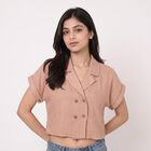 Women's Light Pink Camp Collar Regular Fit Shirt, हल्का गुलाबी, small