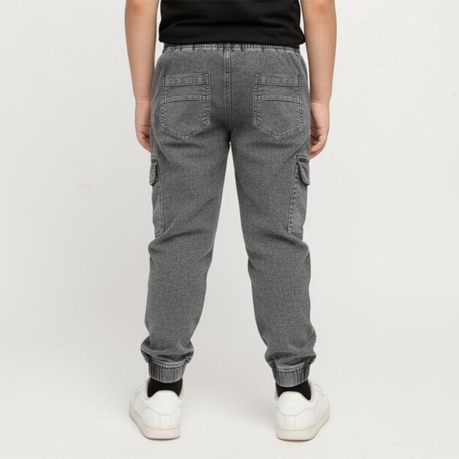 Boys Charcoal Grey Regular Fit Cargo Jogger Trousers, गहरा ग्रे, large image number null