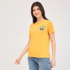 Women's Bright Yellow Round Neck Graphic Print T-Shirt, Mustard, small