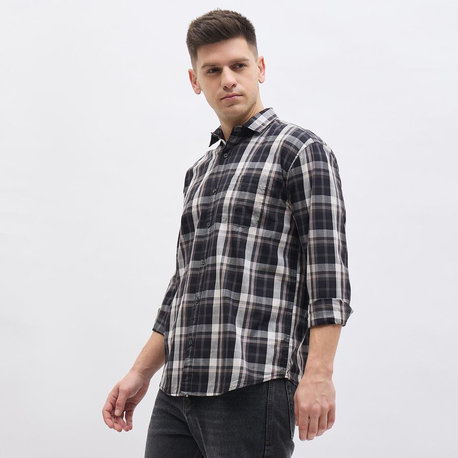 Men's Black Cotton Full Sleeve Classic Checkered Shirt, काला, large image number null