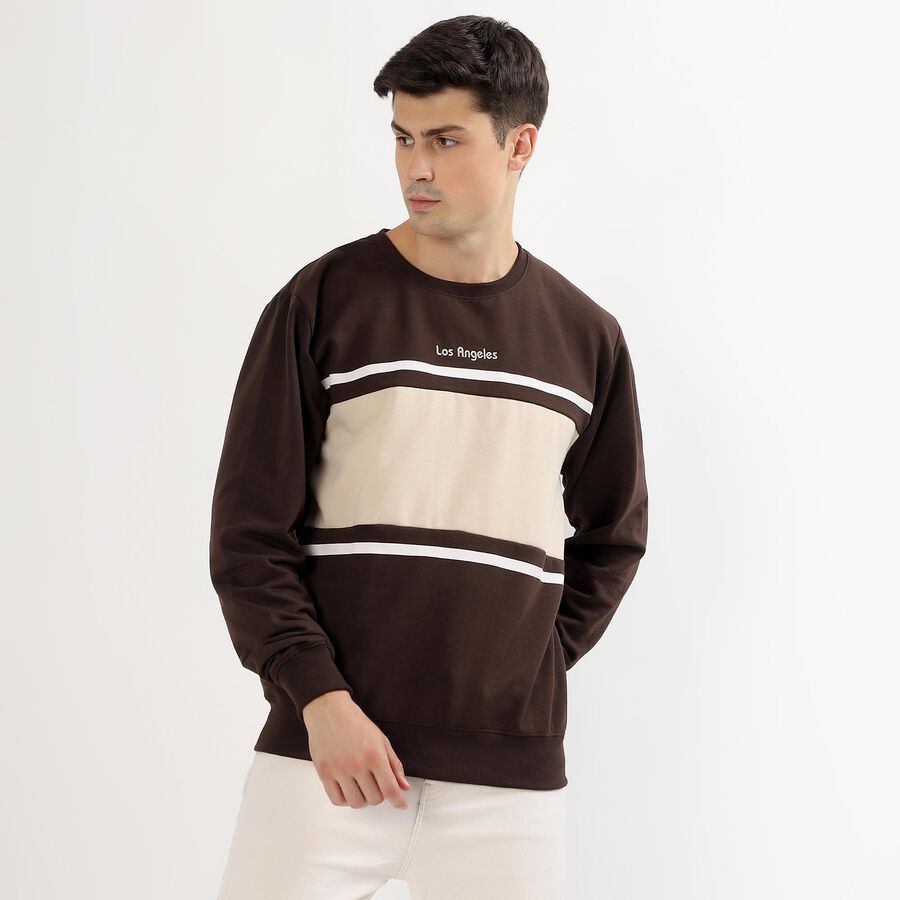 Men's Dark Chocolate Brown Crew Neck Casual Sweatshirt, भूरा, large image number null