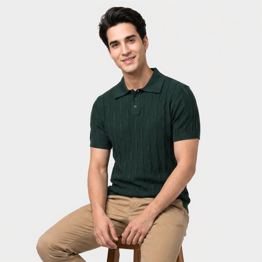 Men's Dark Green Cotton Polo Neck Polo T-Shirt, Dark Green, large