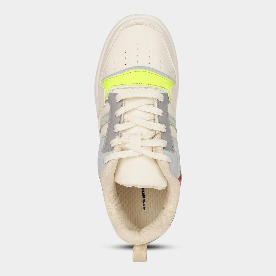 Men's Rich Eggshell White Lace-Up Casual Sneakers, White, large