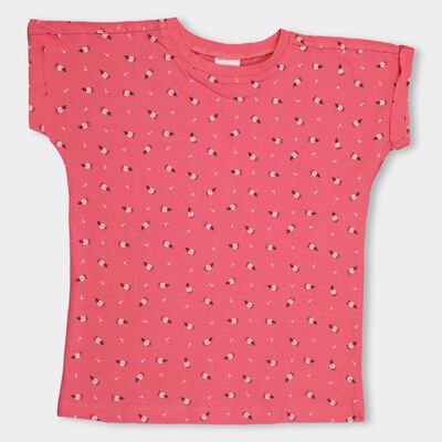Girls' Bright Pink Cotton Crew Neck Short Sleeve T-Shirt
