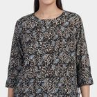 Women's Brown Round Neck Floral Printed Kurti, भूरा, small