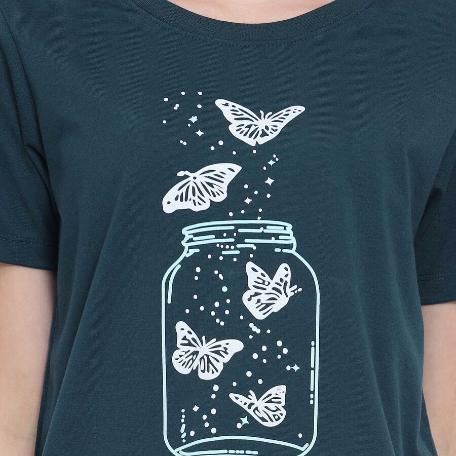 Round Neck T-Shirt, Dark Green, large image number null