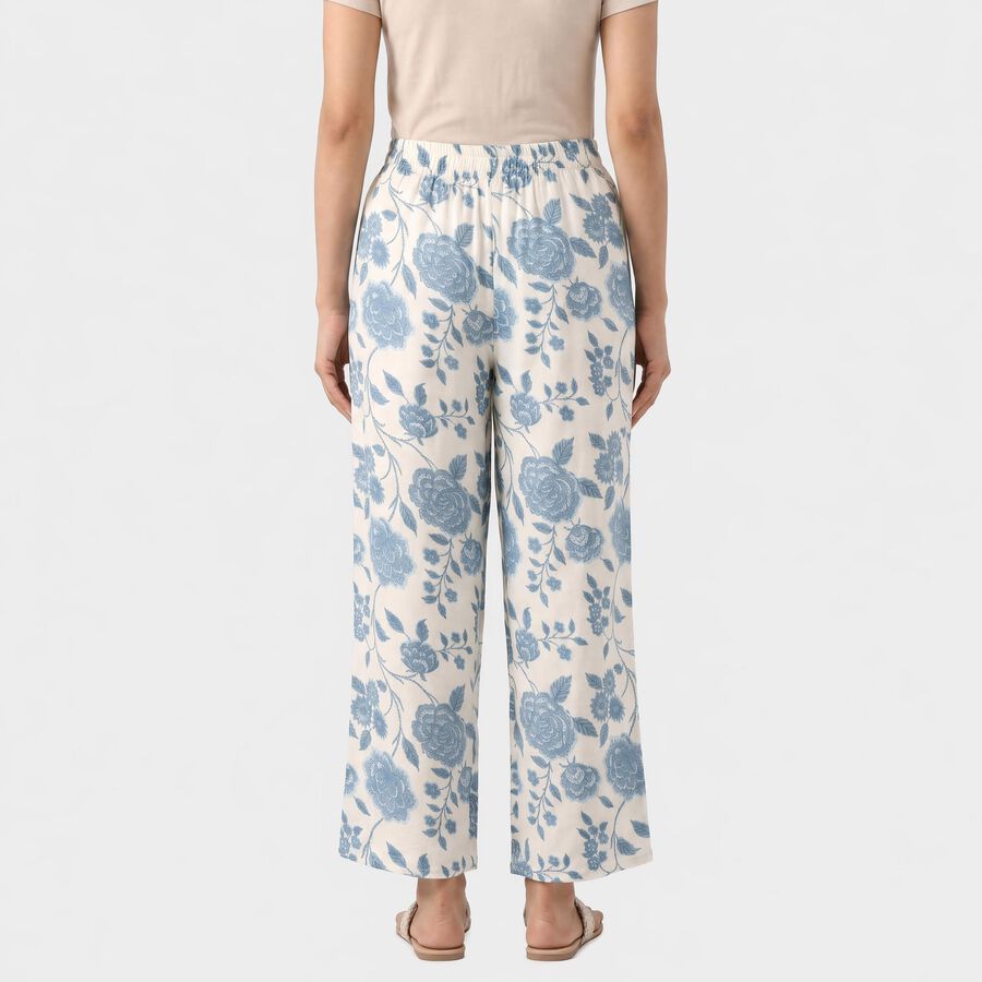 Women's Off White Regular Fit Floral Printed Palazzos, ऑफ व्हाइट, large