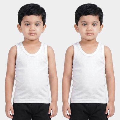 Boys White Cotton Round Neck Waistcoat Vest