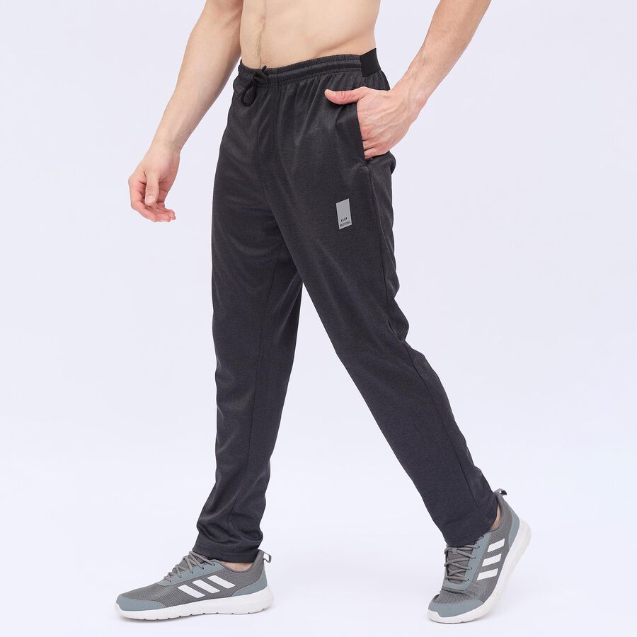 Men's Charcoal Black Slim Fit Placement Printed Track Pants, Black, large image number null