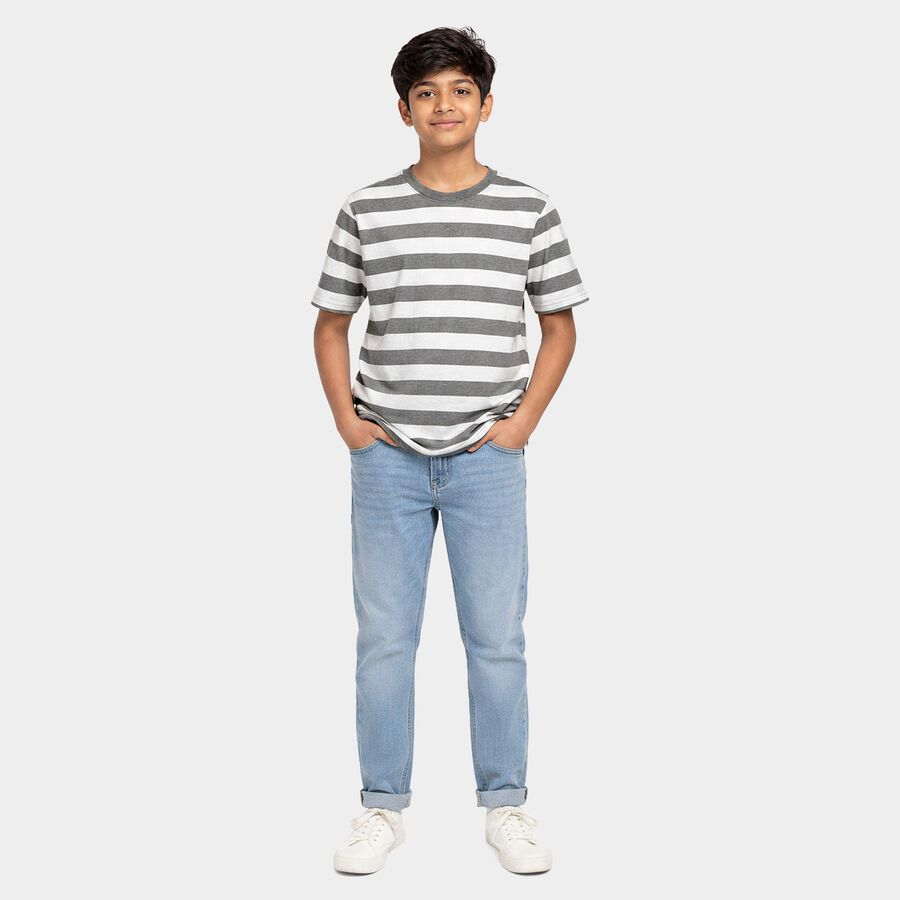 Boys Grey Crew Neck Casual Boys T-Shirt, Light Grey, large