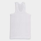 Boys White Cotton Round Neck Sleeveless Vest, White, small