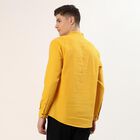 Men's Yellow 100% Cotton Mandarin Collar Textured Kurta, मस्टर्ड, small