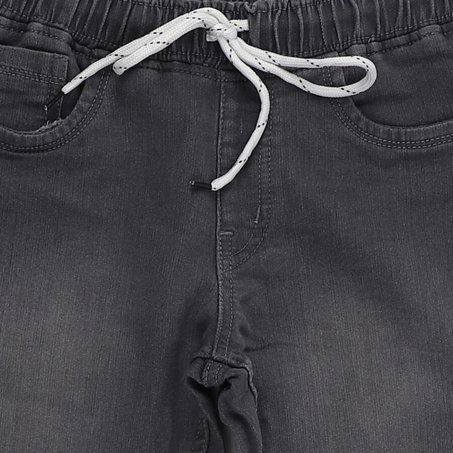 Boys' Charcoal Black Regular Fit Elastic Waist Jeans, Light Grey, large
