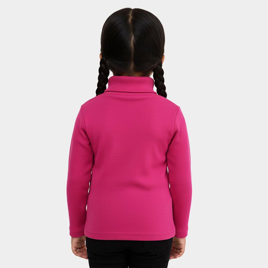 Girls Bright Magenta Turtleneck Casual Pullover, Purple, large image number null