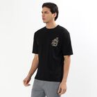 Men's Jet Black Cotton Round Neck Casual T-Shirt, काला, small