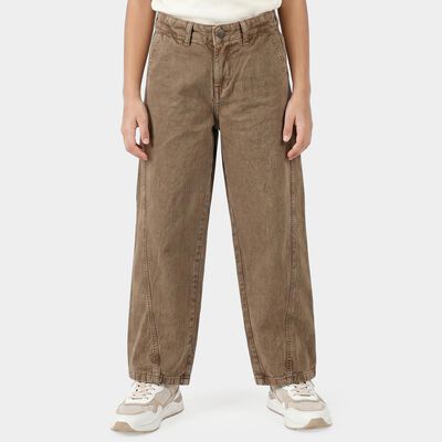 Girls Brown Straight Fit Washed Jeans