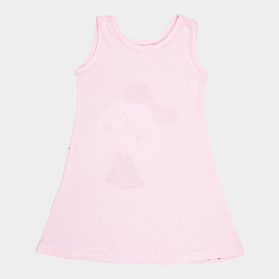 Girls Printed A Line Sleeveless Frock, Pink, large image number null