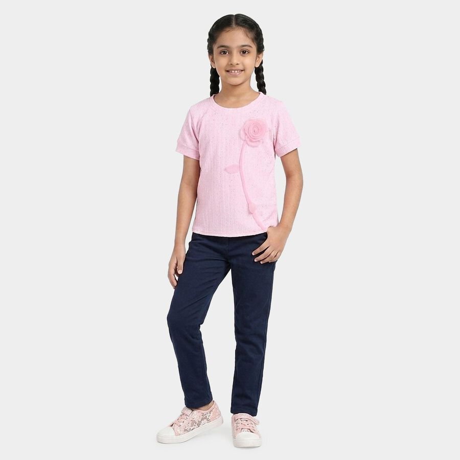 Girls' Pink Round Neck Graphic Printed T-Shirt, Pink, large